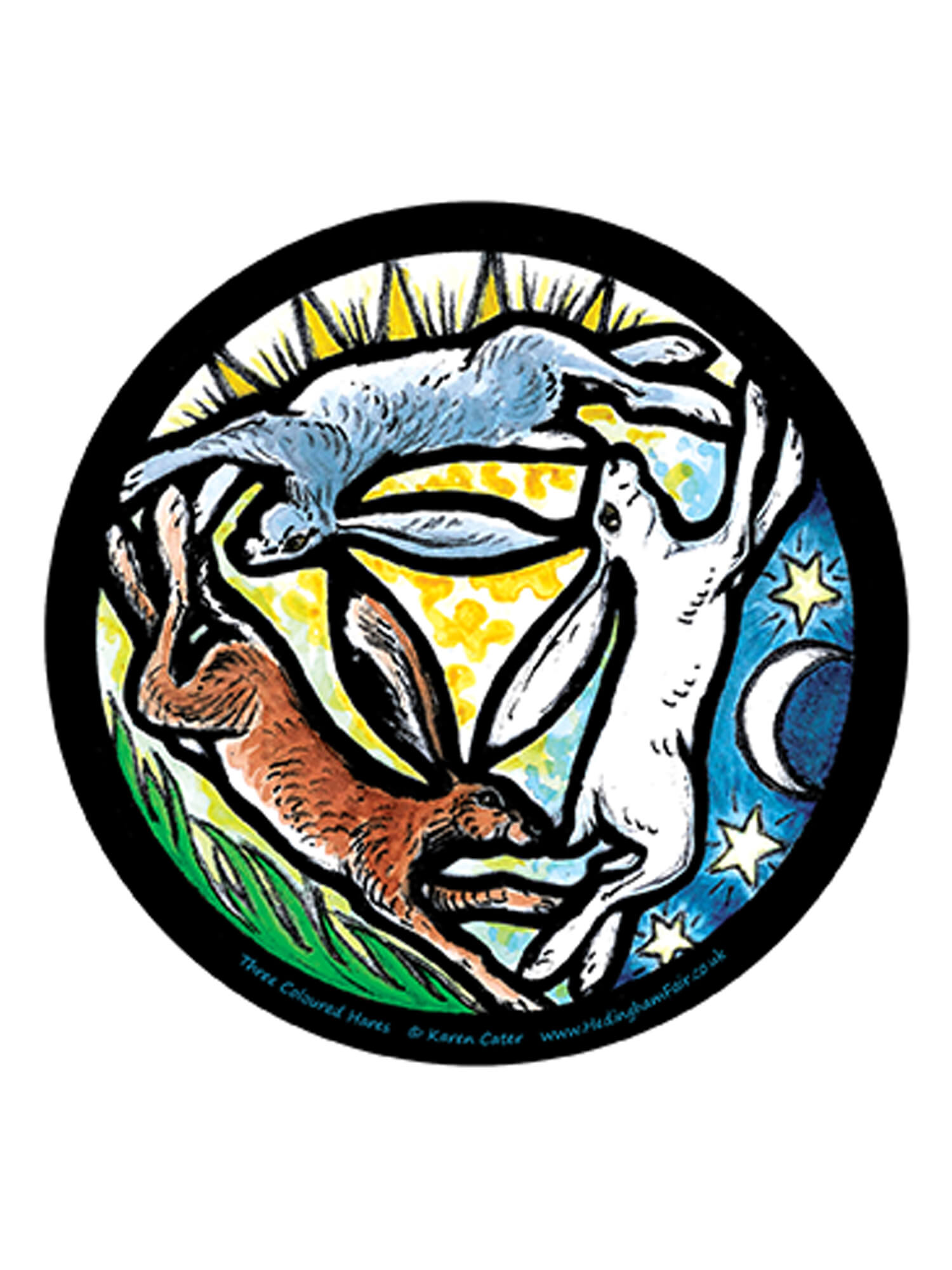 STW11 Triple Hare - coloured Window Sticker - Hedingham Fair